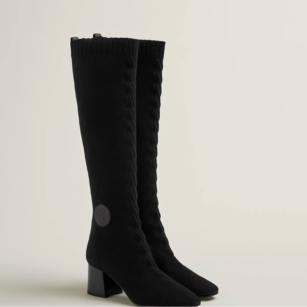 Hermes Fontaine 60 Black Heeled Boots size 36.5